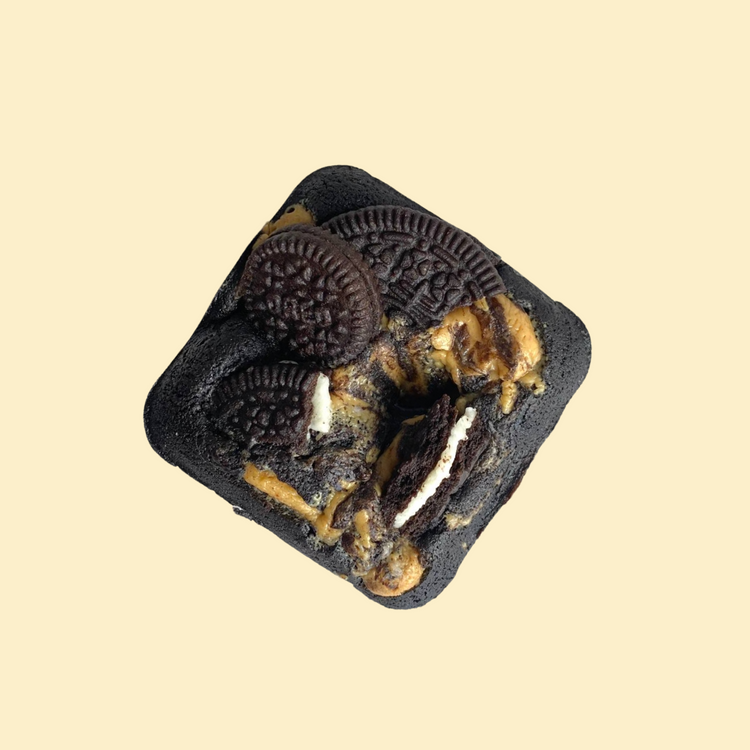 Oreo peanut butter brownie on white background